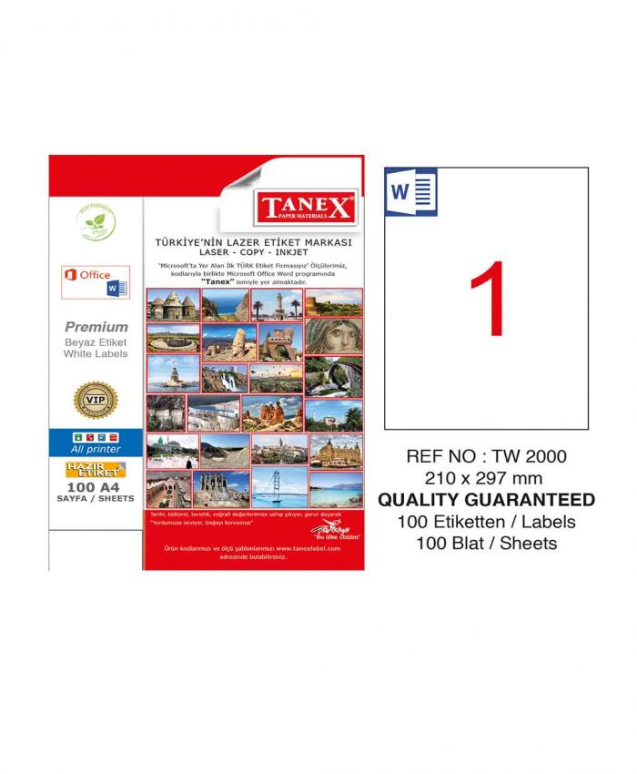 TANEX LASER ETİKET TW-2000 210 X 297 MM