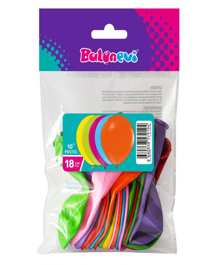 BALONEVİ 10 ınch PASTEL KARIŞIK BALON 18  Lİ