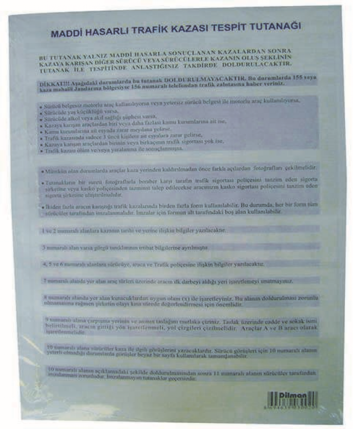 DİLMAN KAZA TESPİT FORMU OTOKOPİLİ 