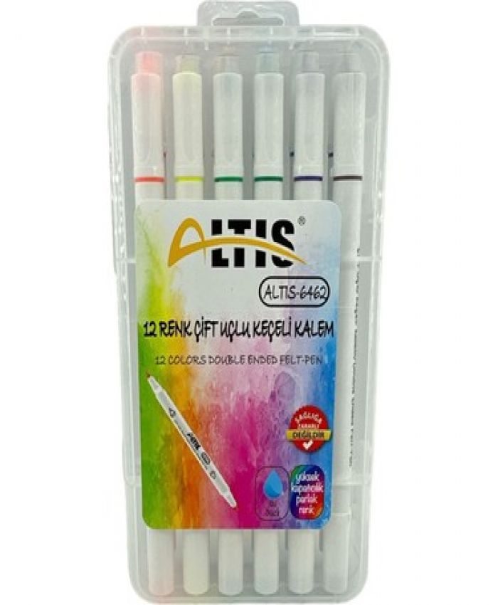 ALTİS KEÇELİ KALEM ÇİFT YÖNLÜ PLASTİK KUTU 12 RENK