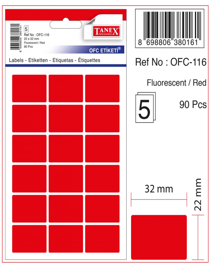 TANEX OFİS ETİKETİ KIRMIZI OFC-116