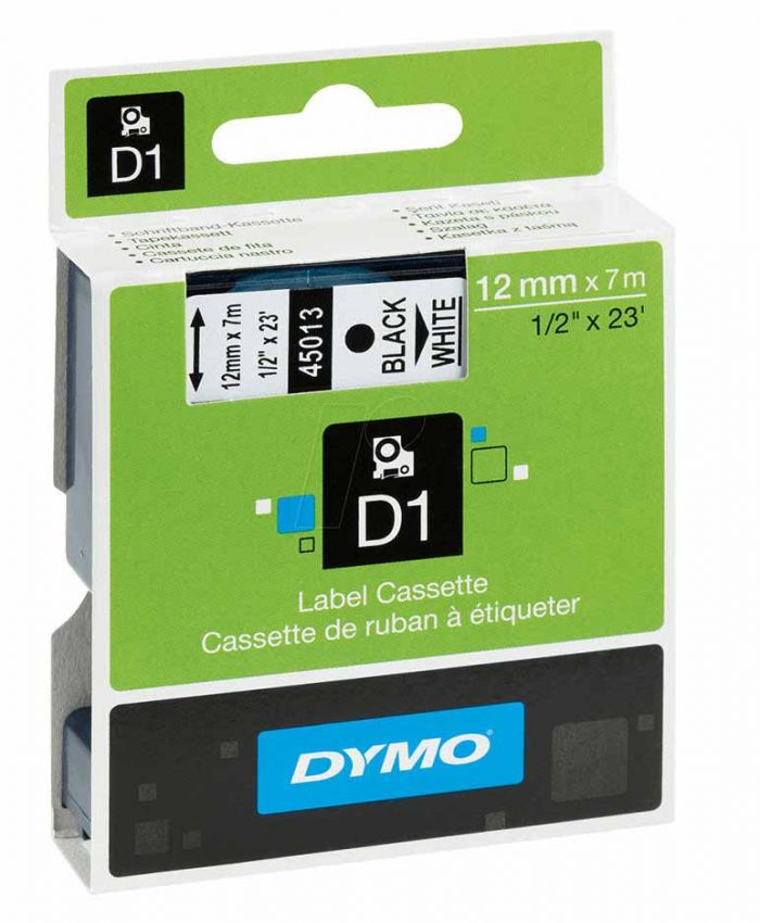 DYMO ŞERİT D1 12MMX7MT BEYAZ/SİYAH 720530 45013
